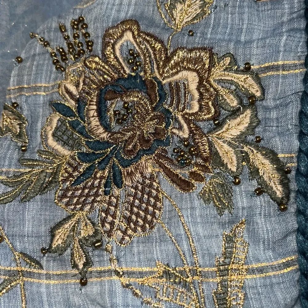 ✨ World Market Denim Blue Striped Embroidered Tunic✨ - Picture 5 of 6